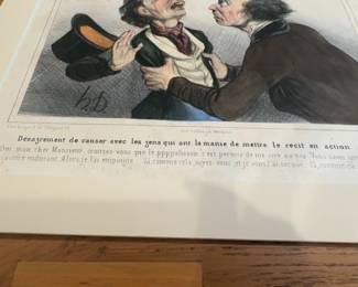 12”x13” Honoré Daumier Hand-Colored Lithograph “Désagrément de causer…” – Matted