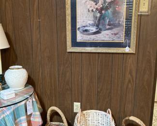 framed print and large baskets
