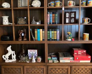 matching wood bookcases, Pooh mugs, games, etc