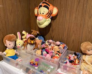 Winnie the Pooh stuffed animals and Christopher Robin
