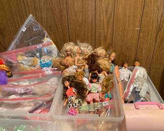 Barbies, Kens, clothing, and accessories