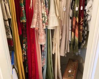 table linens, vintage luggage
