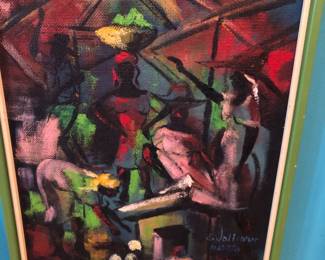 Emmanuel Jolicoeur Haitian oil on canvas-Pair
