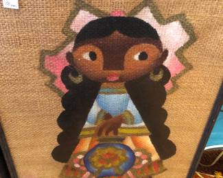 Mexican Mid Century painting on burlap-Pair
