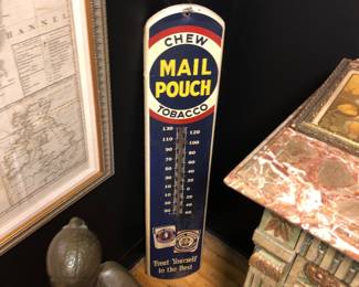 Mail Pouch enamel thermometer