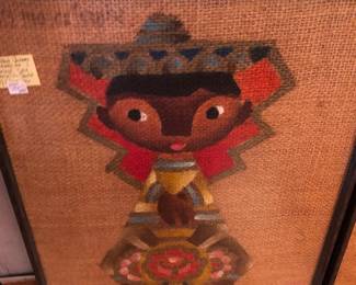 Mexican Mid Century painting on burlap-Pair