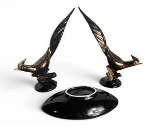 Mid Century Modern black and gold pheasant birds