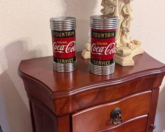 Small wooden jewelry box and Coca-Cola salt and pepper shakers
