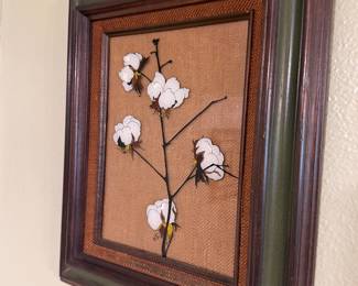 Framed hand-painted cotton artwork on glass with decorative wood frame. 🌿
