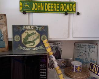 John Deere décor, LSU memorabilia & vintage signs.