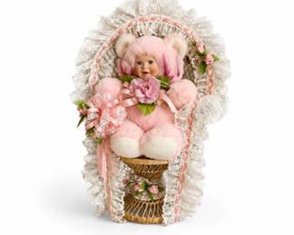 15 VintagePorcelainFacePlushBearDollChair