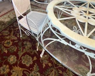 Shabby Chic Iron/Wicker/Glass Top Table 2 Chairs $125.00