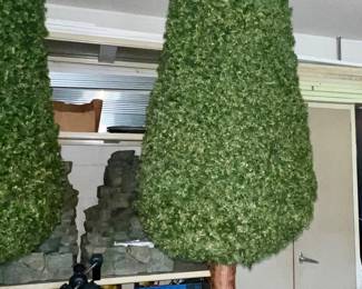 Pair of Commercial Artificial Boxwood Topiary Trees in Pedestal Planters 8 ft Tall $395.00