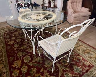Shabby Chic Iron/Wicker/Glass Top Table 2 Chairs $125.00