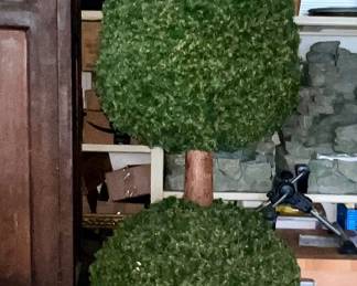 Pair of Commercial Artificial Boxwood Topiary Trees in Pedestal Planters 8 ft Tall $395.00