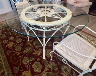 Shabby Chic Iron/Wicker/Glass Top Table 2 Chairs $125.00