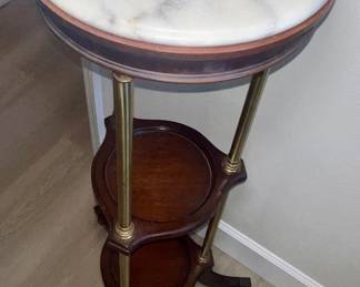 Mahogany, Brass, Marble Decorator Pedestal $100.00