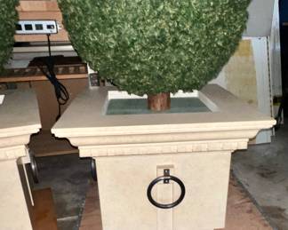 Pair of Commercial Artificial Boxwood Topiary Trees in Pedestal Planters 8 ft Tall $395.00