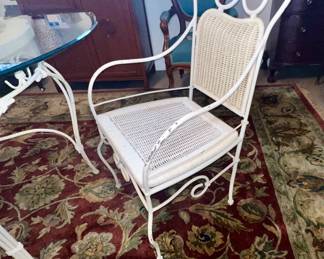 Shabby Chic Iron/Wicker/Glass Top Table 2 Chairs $125.00