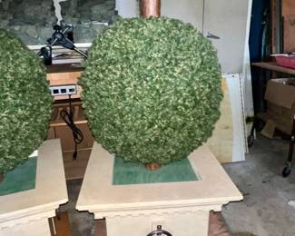 Pair of Commercial Artificial Boxwood Topiary Trees in Pedestal Planters 8 ft Tall $395.00
