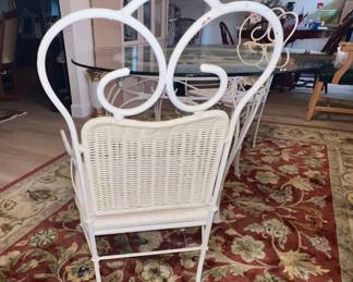 Shabby Chic Iron/Wicker/Glass Top Table 2 Chairs $125.00