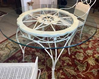 Shabby Chic Iron/Wicker/Glass Top Table 2 Chairs $125.00
