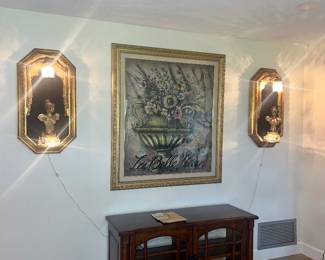 Vintage Hollywood Regency Theatrical Shadow Box Wall Sconces $450.00 Pair