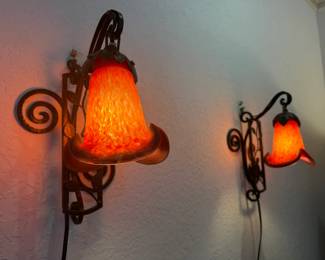 French art nouveau wrought iron sconces