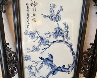 4 matching Chinese art tile paintings