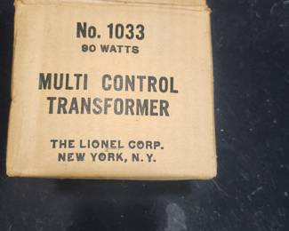 Vintage Lionel No. 1033 Multi-Control Transformer (1948-1953), 90-watt model in original factory box. Tested and working. Designed to power Lionel O and O-27 gauge trains and accessories. A highly collectible postwar Lionel accessory. Asking $125 plus actual shipping cost or local pickup available.