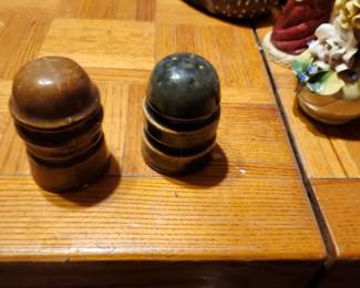 Vintage Turned Wooden Salt & Pepper Shaker Set Description: Vintage handcrafted turned wooden salt and pepper shaker set featuring rounded tops and classic wood grain. A timeless addition to farmhouse, rustic, or country-style kitchens. Brand: Unknown (likely handcrafted or small workshop made) Estimated Year: 1960–1980 Condition: Good vintage condition with light age-related wear. Please review photos for details. Mid-Range Estate Value: $15 (set) Facebook Marketplace: $20–25 eBay List Price: $24.99 + shipping  Buyer pays shipping or local pickup available.
