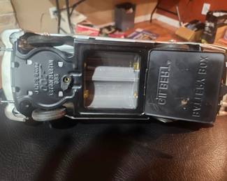 Vintage James Bond Aston Martin DB5 battery-operated toy from Goldfinger and Thunderball (circa 1965-1967). Includes original box and ejector seat figure. Features working bullet-proof shield, machine guns, revolving license plates, ejector seat and other spy gadgets. Excellent collector's item. $695 plus actual shipping or local pickup.