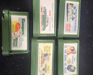 Vintage Lionel No. 310 Billboard Set (1949-1951) for O and O-27 gauge trains. Includes all five original advertising billboards and the factory Lionel box. Features classic 1950s Atlantic, General Tire, Plymouth, Frigidaire, and Heinz advertisements. One billboard has minor damage. $65 plus actual shipping cost or local pickup available.