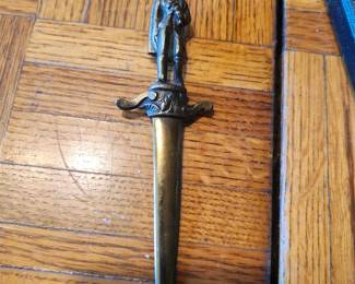 Vintage metal letter openers sold as a group. Includes ornate designs, figural handles, Norway marked piece, lion motif, and decorative blades. Mixed metals, all with detailed craftsmanship. Condition as shown. Buyer pays shipping or local pick up. Price $25 for the group.