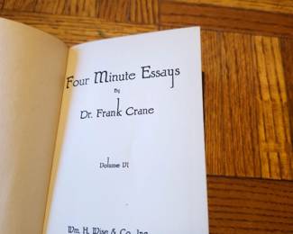 Antique "Four Minute Essays" by Dr. Frank Crane, Volume VI. Published by Wm. H. Wise & Co., New York and Chicago. Features an embossed hardcover with eagle design and clean interior pages. An early 20th-century inspirational and philosophical collection in good vintage condition. Shipping available or local picku $15 p.