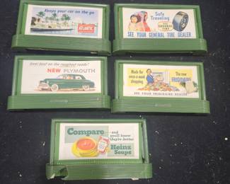 Vintage Lionel No. 310 Billboard Set (1949-1951) for O and O-27 gauge trains. Includes all five original advertising billboards and the factory Lionel box. Features classic 1950s Atlantic, General Tire, Plymouth, Frigidaire, and Heinz advertisements. One billboard has minor damage. $65 plus actual shipping cost or local pickup available.