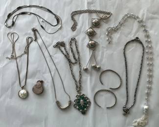 Silvertone Necklaces with Two Small Bangles
