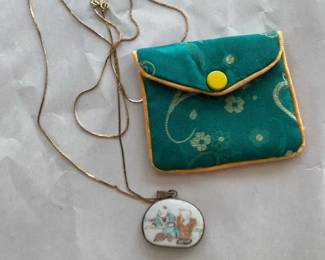 Vintage HandPainted Chinese Porcelain Shard Necklace on 14kt Chain