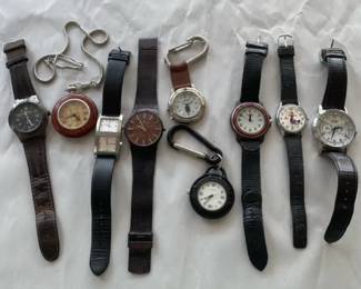 Collection of Watches with Leather Straps and Pocket Watches