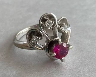 Ruby and Diamond 14k White Gold Ring