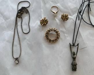 120 14k Gold Fill Clip On Earrings and Brooch with Ring and Two Necklaces