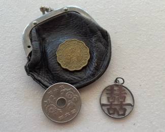 Silver 925 Chinese Double Happiness Pendant with Hong Kong Coins