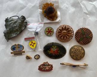 Antique Plastic Brooch with Enamel Pins and Decorative Pins