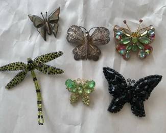 SilverBacked Butterfly Pin with Dragonfly and Butterfly Costume Brooches