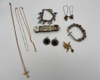 Mixed Lot Of Inspiration Costume Jewelry Including Cross Bracelets Pendants And Mixed Earrings