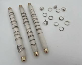 Lot Of Silver Toned Rings w Extensive Motifs In Various Sizes