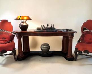 Ralph Lauren serpentine sofa/console table and side chairs