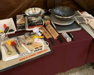 Assorted Kitchen Lot Placemats Kitchenware Utensils Cutting Mats Shun Knives Mandolin