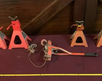 4 Jack Stands 2 3 Ton  2 4 Ton And Cable Puller