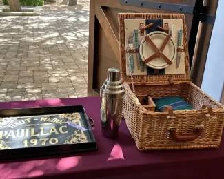 Wicker Picnic Basket Cocktail Shaker Tray